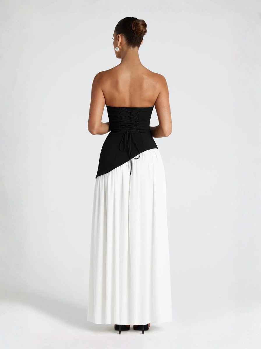 Bezramínkové Maxi Šaty Černé A Bílé NovaLux Elegantní Styl