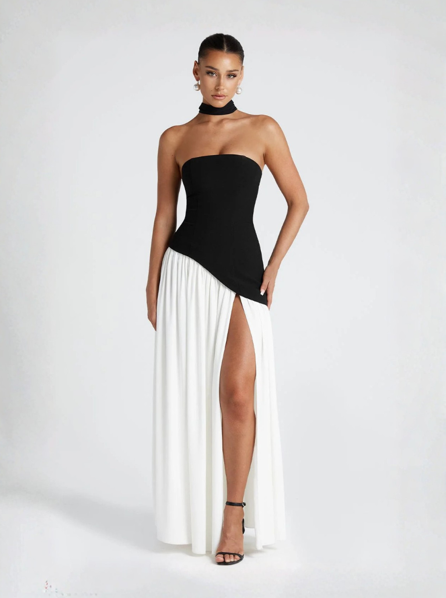 Bezramínkové Maxi Šaty Černé A Bílé NovaLux Elegantní Styl