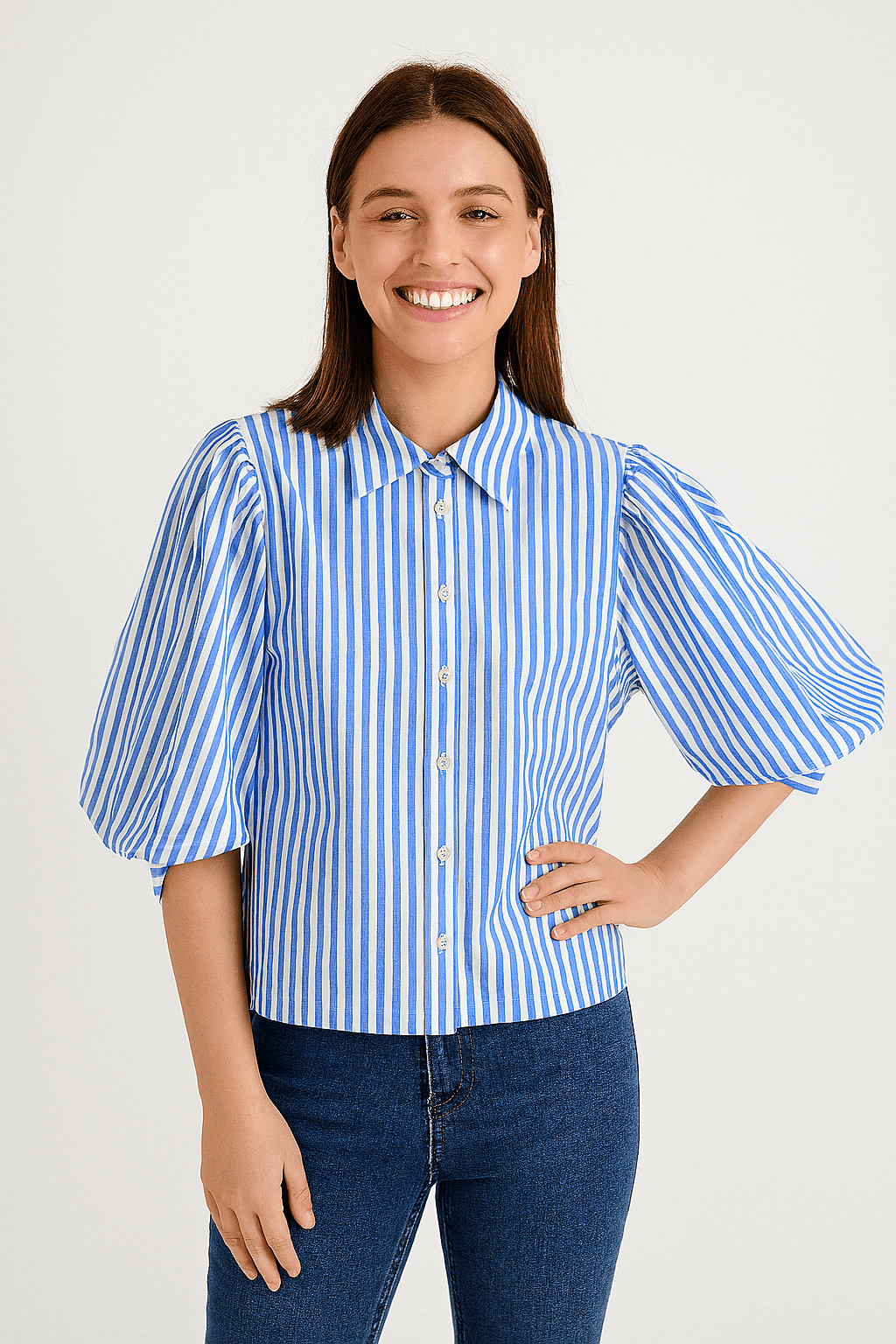 Pruhovaná Aurora Blůza S Balónovými Rukávy Pro Každodenní Styl