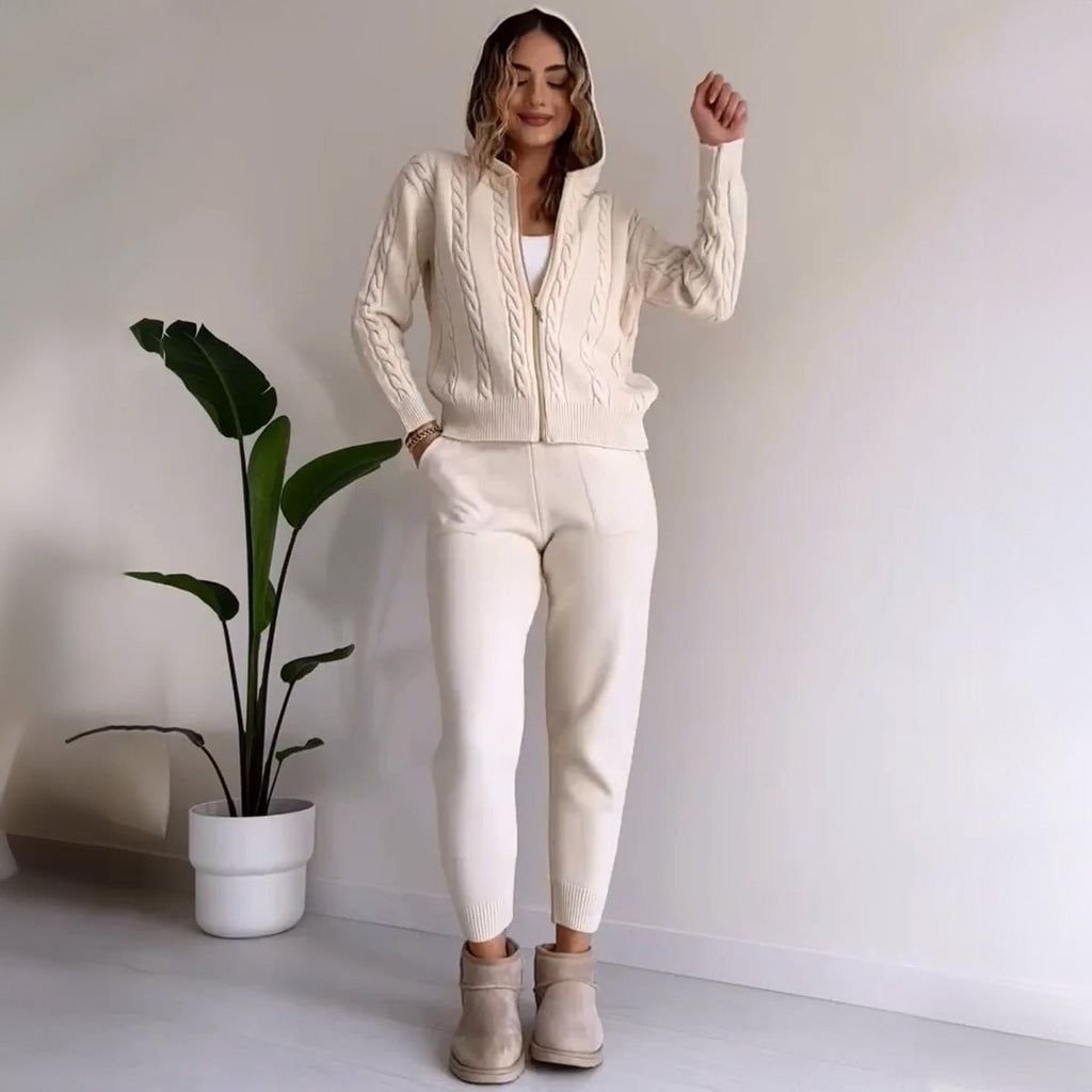 Nova Pletená Mikina S Kapucí A Kalhotová Sada Pro Každodenní Nošení