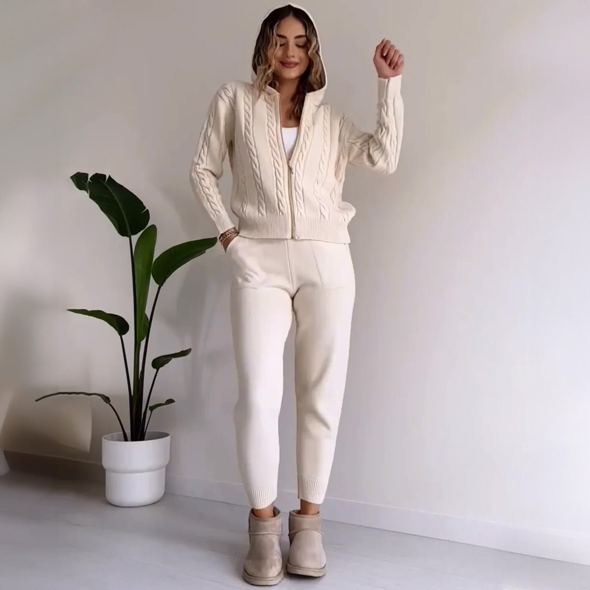 Nova Pletená Mikina S Kapucí A Kalhotová Sada Pro Každodenní Nošení