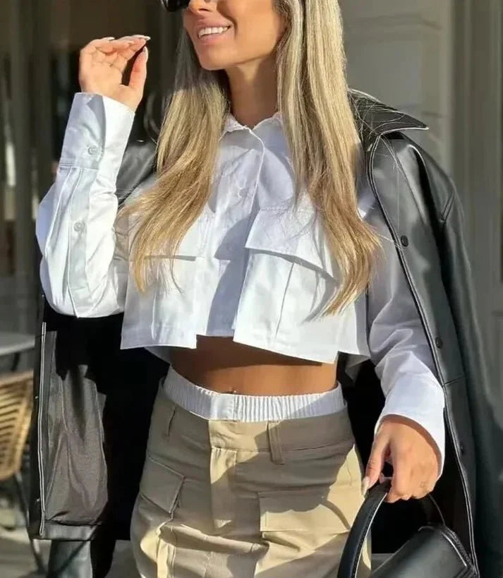 Nova Zkrácená Košile S Dlouhými Rukávy Pro Každodenní Módní Styl