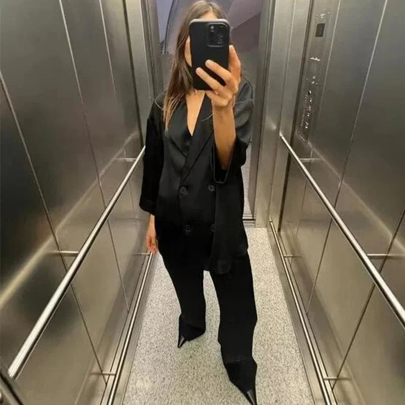 Nova Ležérně Elegantní Volně Padnoucí Blazer a Kalhoty Sada