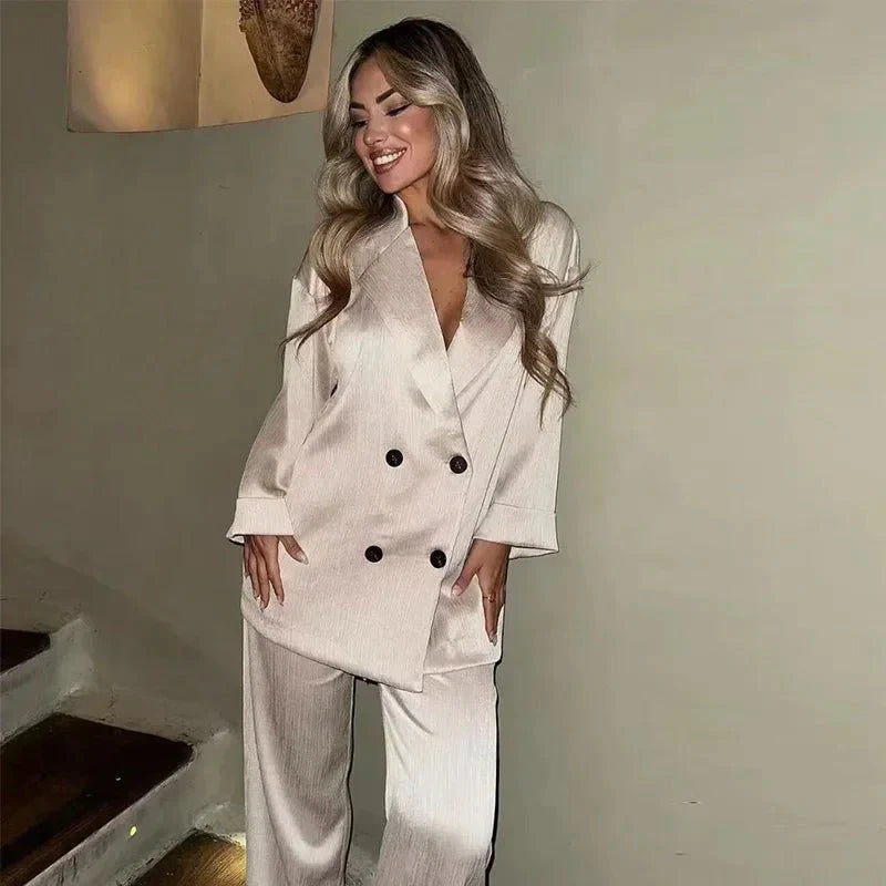 Nova Ležérně Elegantní Volně Padnoucí Blazer a Kalhoty Sada