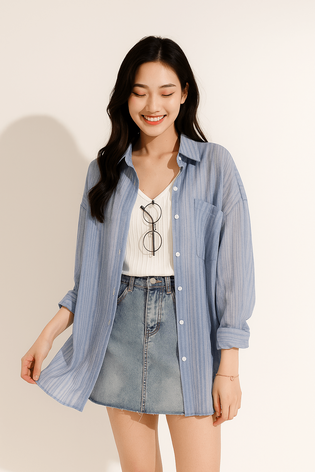 Lyra Volná Blůza s Knoflíkovou Léga a Kapsou na Hrudníku