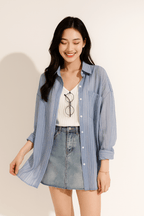 Lyra Volná Blůza s Knoflíkovou Léga a Kapsou na Hrudníku