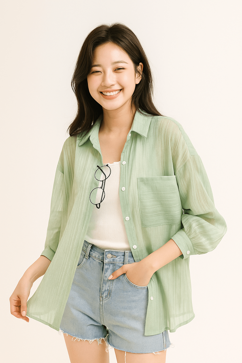 Lyra Volná Blůza s Knoflíkovou Léga a Kapsou na Hrudníku