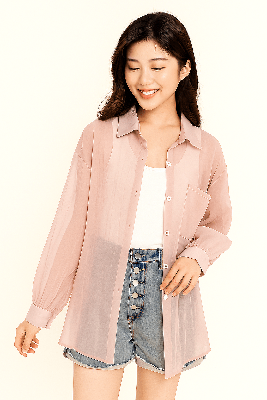 Lyra Volná Blůza s Knoflíkovou Léga a Kapsou na Hrudníku