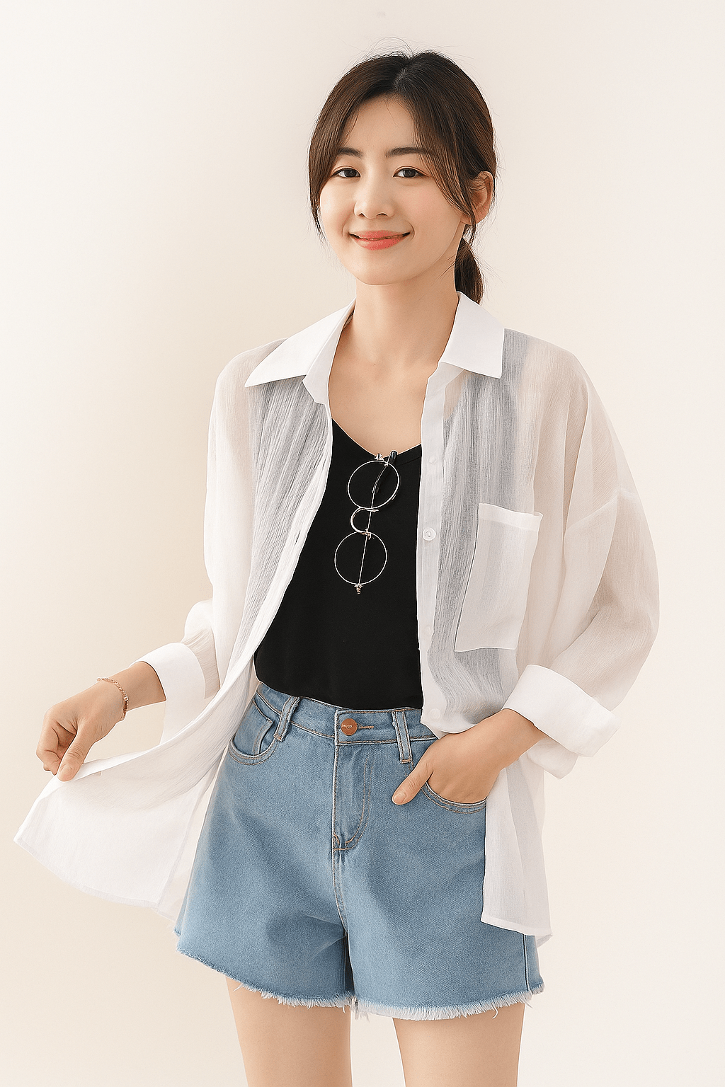 Lyra Volná Blůza s Knoflíkovou Léga a Kapsou na Hrudníku