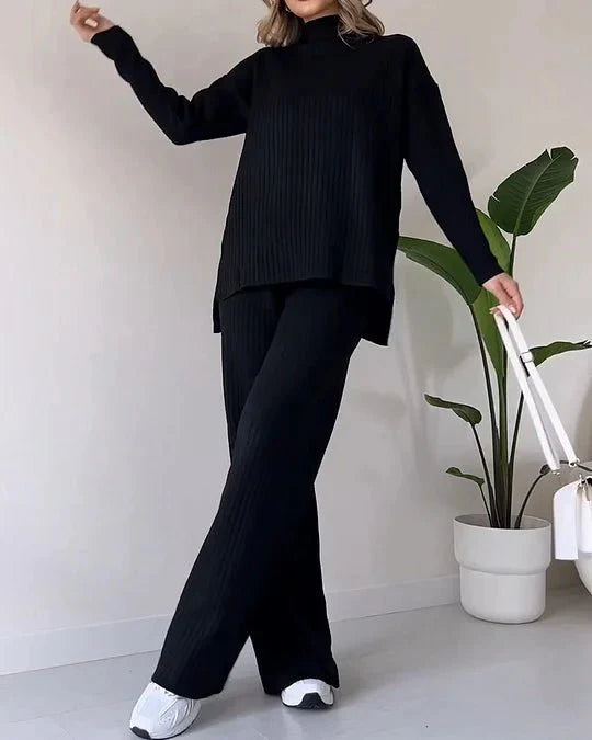 NovaLuxe Žebrovaný Pulovr a Kalhoty Sada Pro Pohodlí A Styl