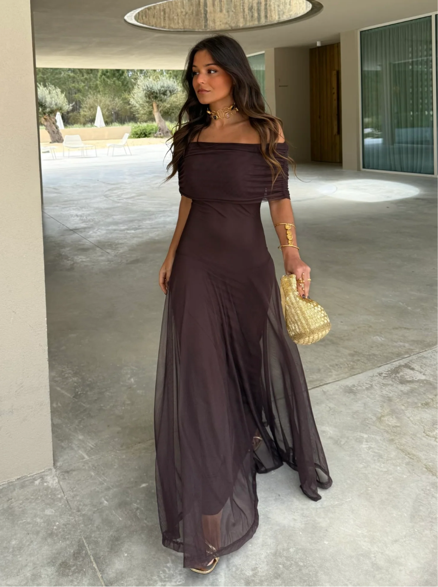 Elegantní Letní Šaty Maxi Z Chiffonu S Odhalenými Rameny Pro Ženy