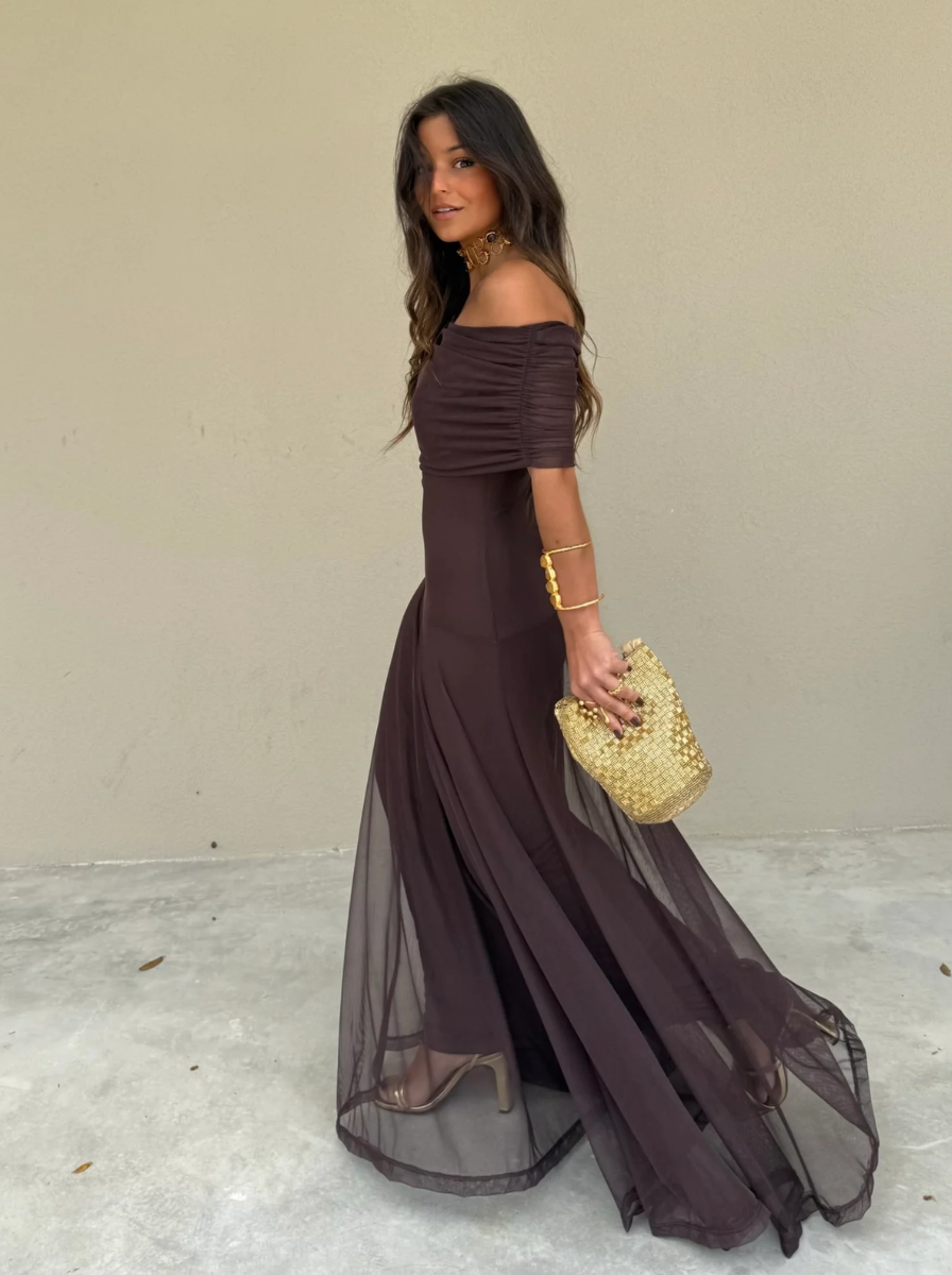 Elegantní Letní Šaty Maxi Z Chiffonu S Odhalenými Rameny Pro Ženy