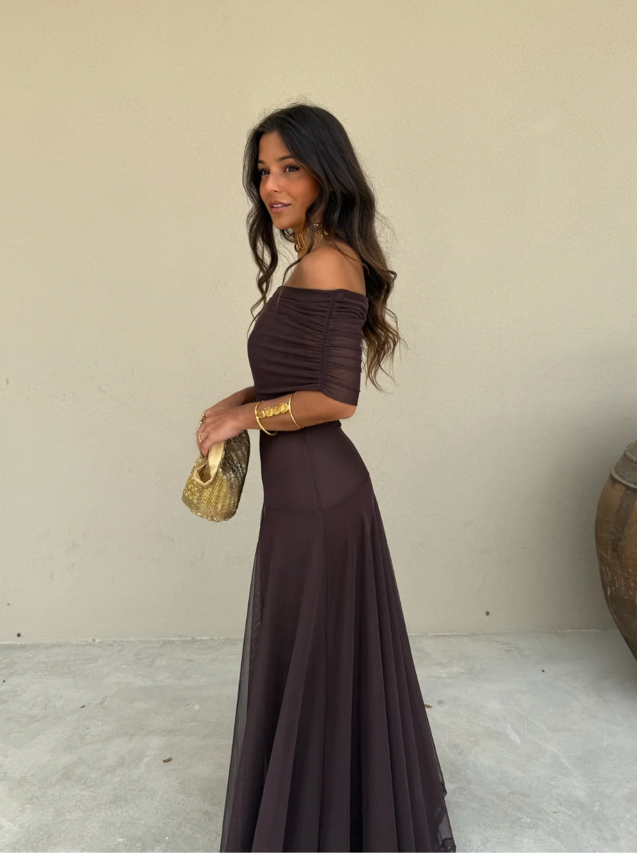 Elegantní Letní Šaty Maxi Z Chiffonu S Odhalenými Rameny Pro Ženy