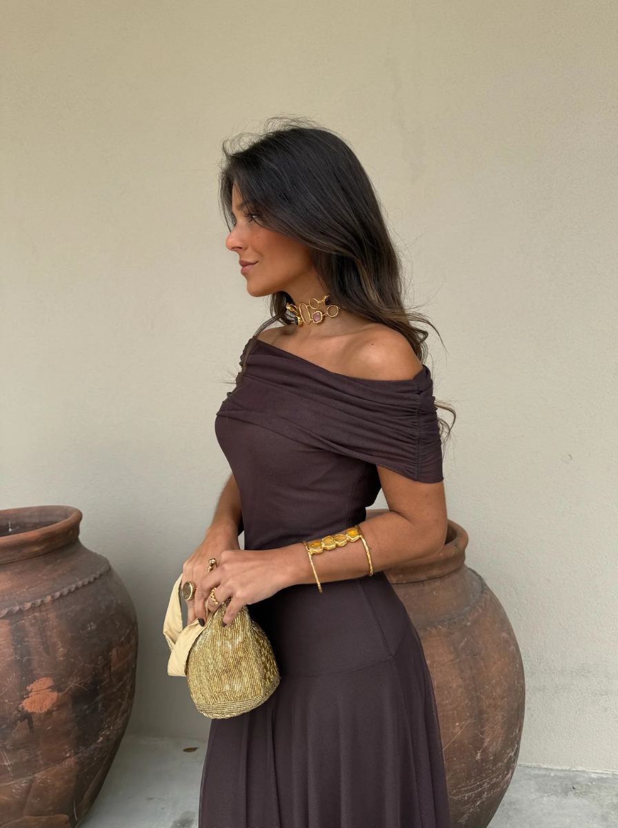 Elegantní Letní Šaty Maxi Z Chiffonu S Odhalenými Rameny Pro Ženy