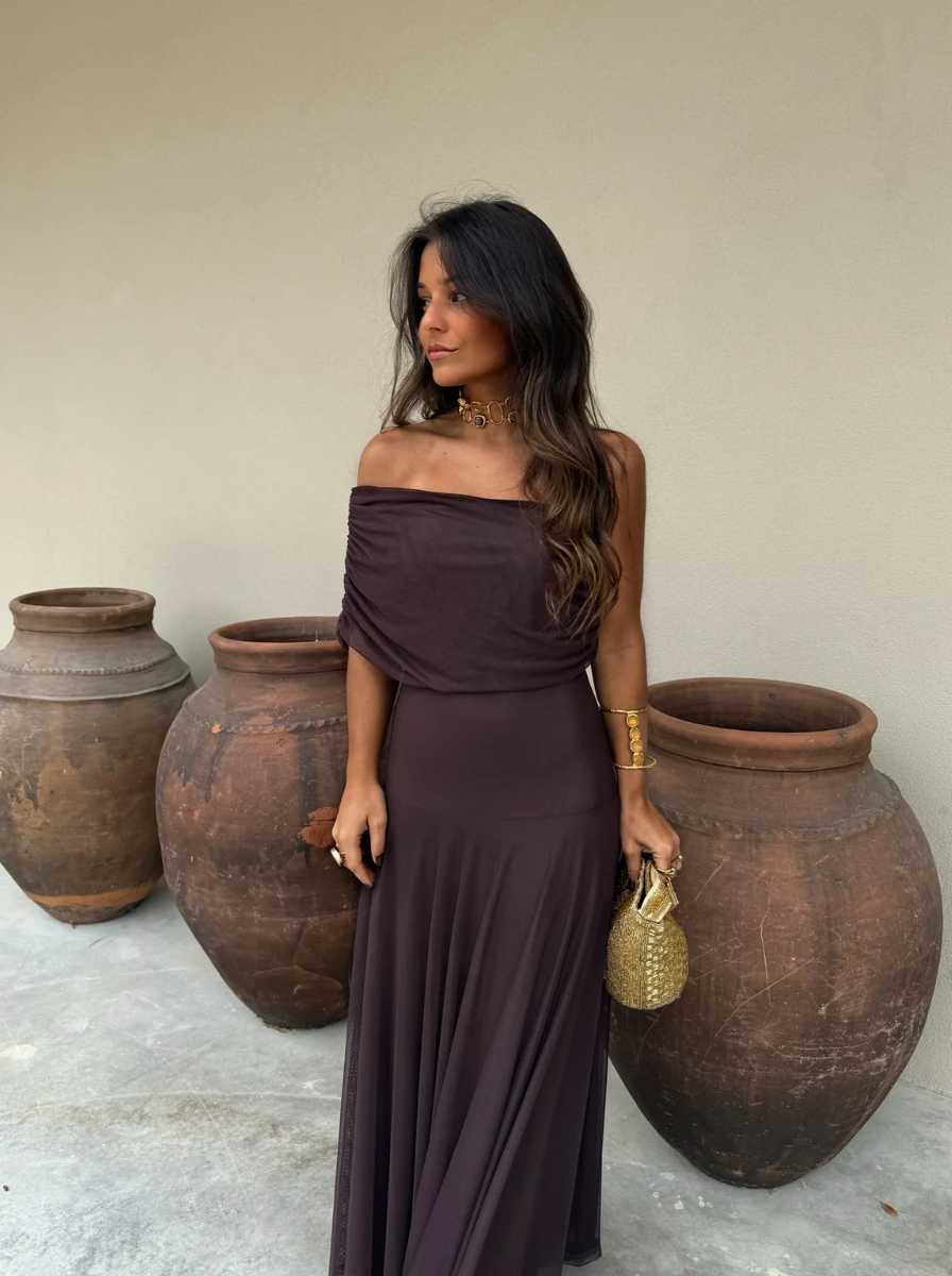 Elegantní Letní Šaty Maxi Z Chiffonu S Odhalenými Rameny Pro Ženy