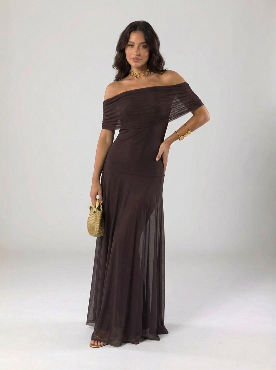 Elegantní Letní Šaty Maxi Z Chiffonu S Odhalenými Rameny Pro Ženy