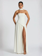 Bílé Maxi Šaty Bez Ramínek S Krajkovým Zádovým Dílem A Vysokým Rozparkem