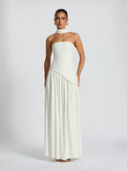 Bílé Maxi Šaty Bez Ramínek S Krajkovým Zádovým Dílem A Vysokým Rozparkem