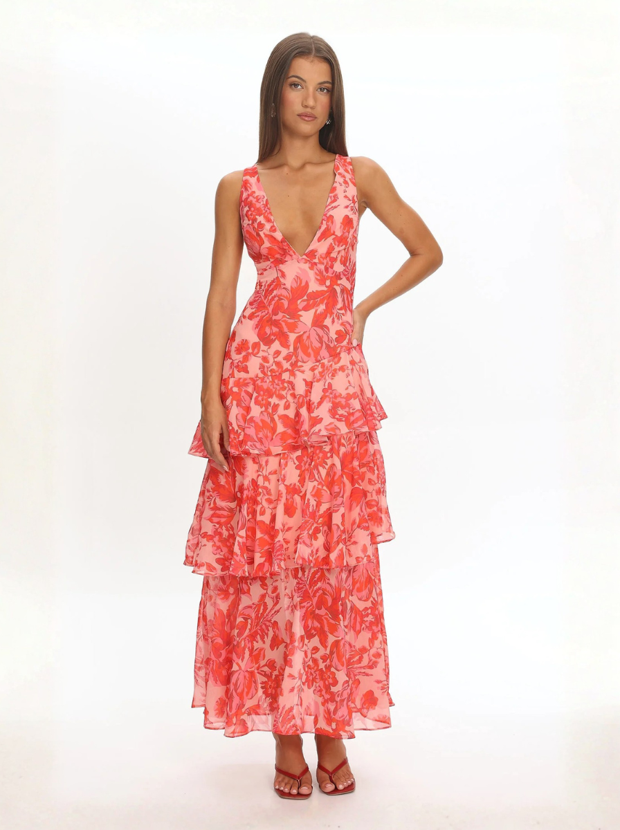 Květinové Dámské Midi Šaty Se Volány Bez Rukávů Pro Letní Události