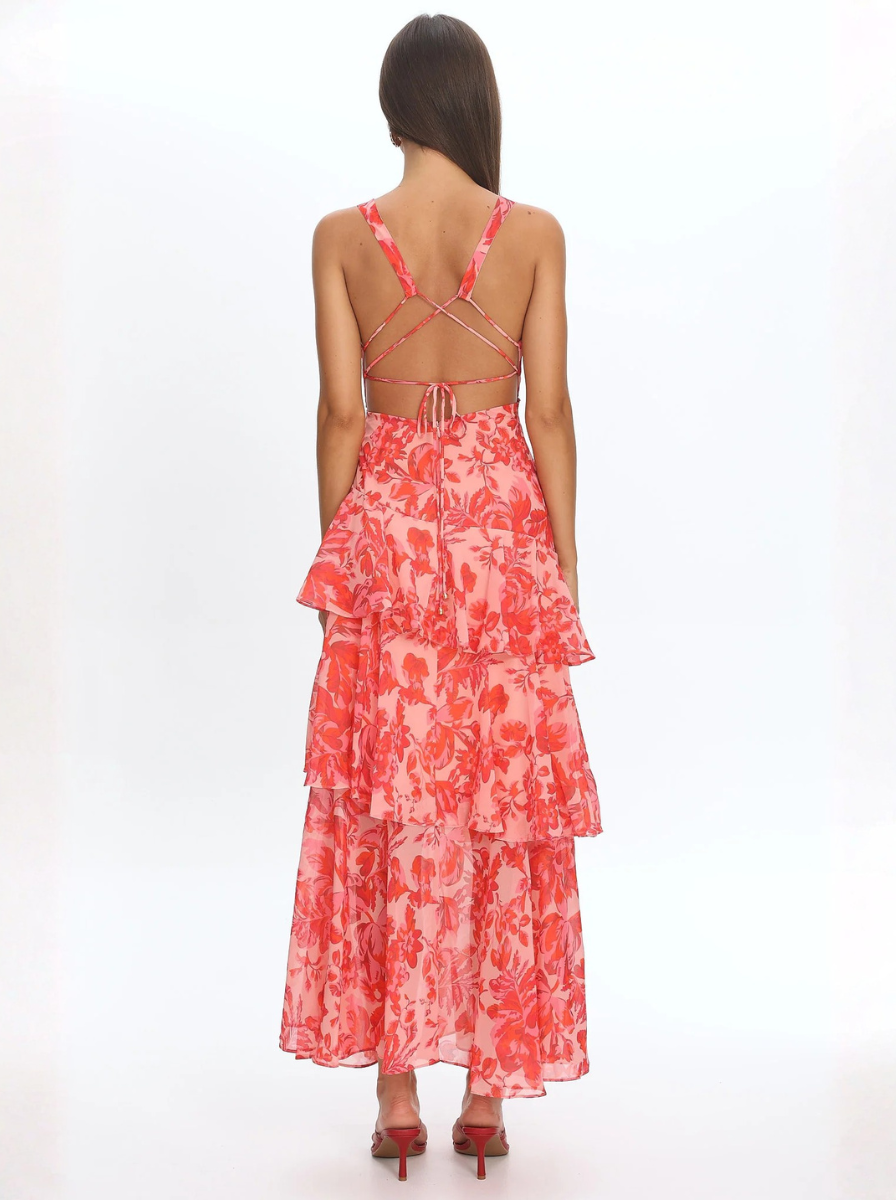 Květinové Dámské Midi Šaty Se Volány Bez Rukávů Pro Letní Události