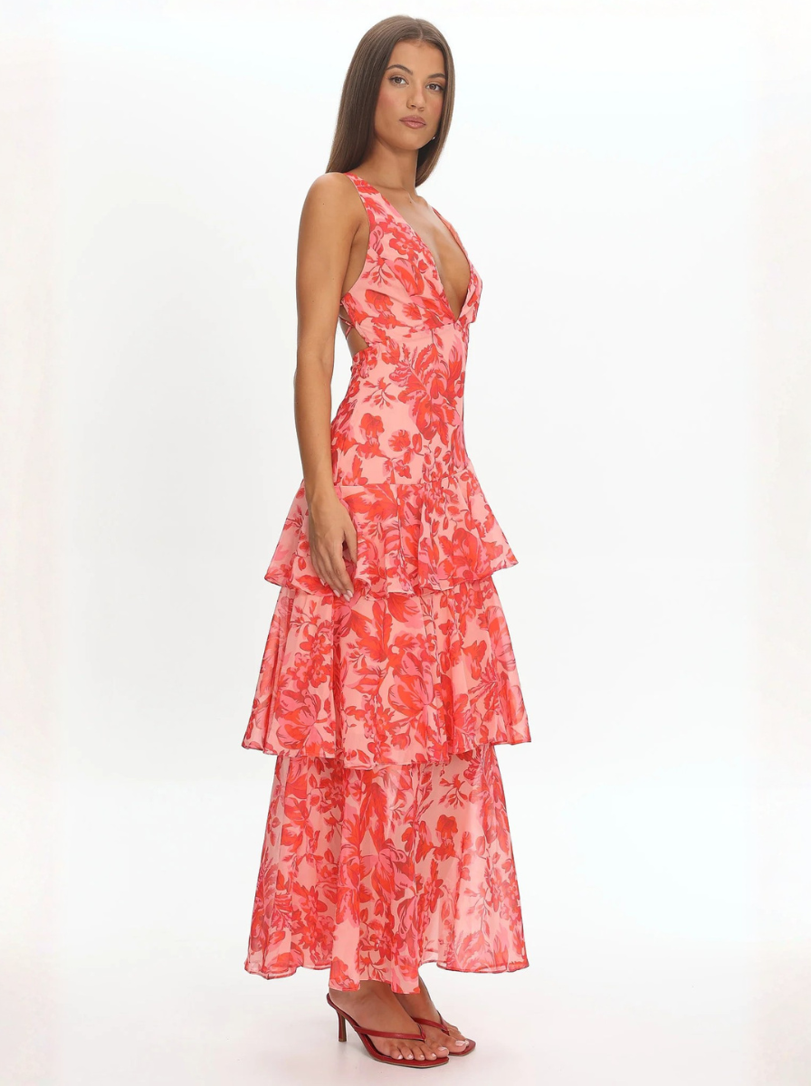 Květinové Dámské Midi Šaty Se Volány Bez Rukávů Pro Letní Události