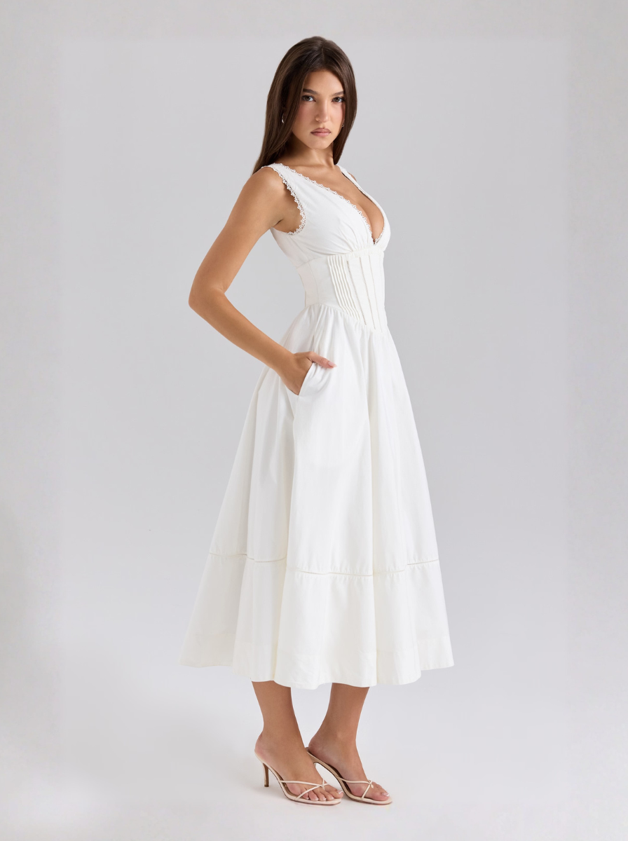 Elegantní Bílé Ženské Midi Koktejlové Šaty Pro Příležitosti